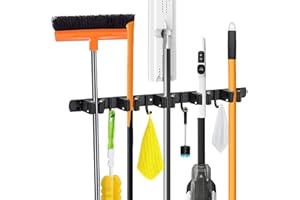 Stainless Steel Mop & Broom Holder Wall Mount Heavy Duty Organizer,Non-Slip Hanger for Kitchen/Bathroom/Garage - Space Saving