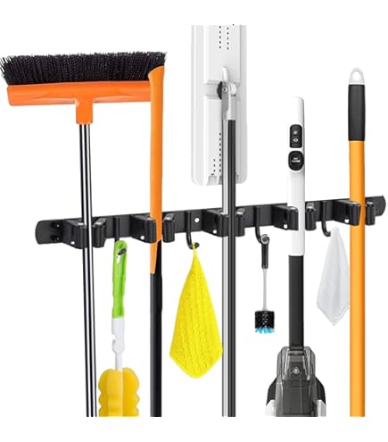 QcoQce Broom Holder Wall Mounted Garden Tool Rack Organizer, Modern