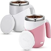 Patelai 2 Pcs Self Stirring Coffee Mug Bulk, Rechargeable Self Stirring Mug 13.5oz Automatic Travel Mixing Cup for Employee Birthday Christmas Gift (White,Pink)