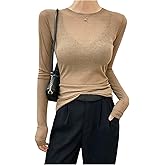 SOLY HUX Women's Long Sleeve Sheer Tops Casual Crew Neck Going Out T Shirts Basic Tees
