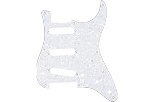 Musiclily Pro 8-Hole 50s 57 Vintage Style Strat SSS Guitar Pickguard for American Stratocaster, 4Ply White Pearl