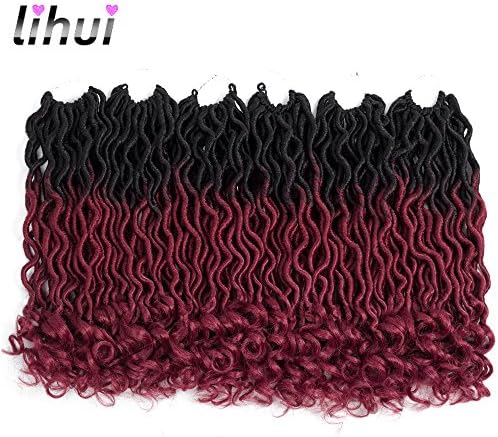 Lihui 6Pcs/Lot Ombre Goddess Locs Crochet Hair Faux Locs Crochet Hair 20 Inch Wavy Faux Locs with Curly Ends Synthetic Hair Extension 24 Roots(20inch(6pack), OTBUG)