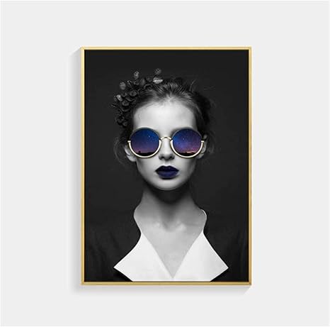 Amazon Co Jp サングラスをかけた現代の抽象的な北欧のレトロな女性キャラクター美容絵画壁アート画像バックポーチ装飾家の装飾70x90cmフレームなし ホーム キッチン