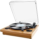 Record Player, Popsky 3-Speed Turntable Bluetooth Vinyl Record Player with Speaker, Portable LP Vinyl Player, Vinyl-to-MP3 Re