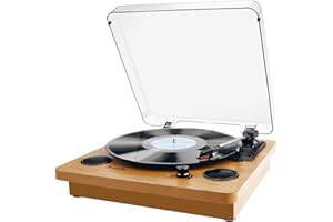 Record Player, Popsky 3-Speed Turntable Bluetooth Vinyl Record Player with Speaker, Portable LP Vinyl Player, Vinyl-to-MP3 Recording, 3.5mm AUX & RCA & Headphone Jack