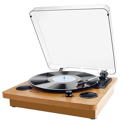 Record Player, Popsky 3-Speed Turntable Bluetooth Vinyl Record Player with Speaker, Portable LP Vinyl Player, Vinyl-to-MP3 Recording, 3.5mm AUX &amp; RCA &amp; Headphone Jack
