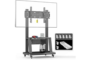 BEISHI Mobile TV Stand Rolling TV Cart with Wheels for 32-75 Inch Flat/Curved Led/LCD/OLED Portable Floor TV Stand with Steel Shelf and Hole Platform, Height Adjustable Holds up to 180lbs