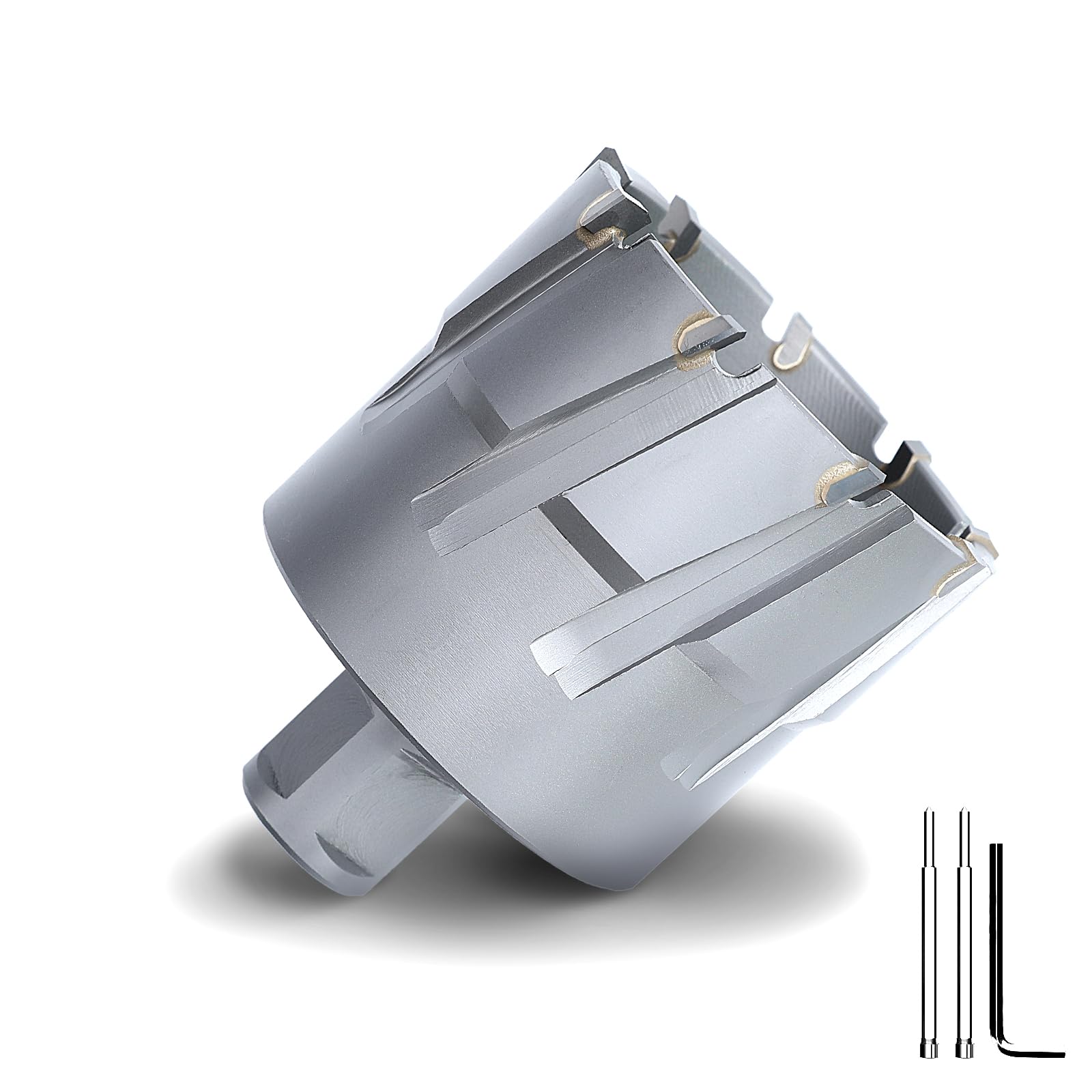 Photo 1 of GRIXLEN 2-3/8" x 1-3/8" Annular Cutter with Weldon Shank,Carbide Tip Annular Drill Bit for Stainless Steel, Iron (1-3/8" Depth, 2-3/8" Diameter)
