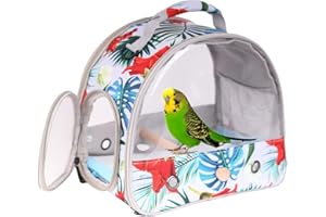 ORIZZP Portable Small Bird Travel Carrier Cage with Stand Perch, Bird Carrier to Carry Parakeet Budgies Parrot Cockatiel Conure Outdoor, Front Clear Window with Floral Printing