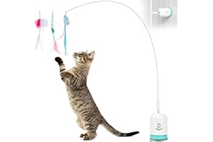 Migipaws Interactive Automatic Cat Teaser Wand Toy with Strong Suction Cup, 70cm Flexible Wire & DIY Bending Design, Rechargeable Cat Exercise Toy with Auto Timer for Indoor Catswhite