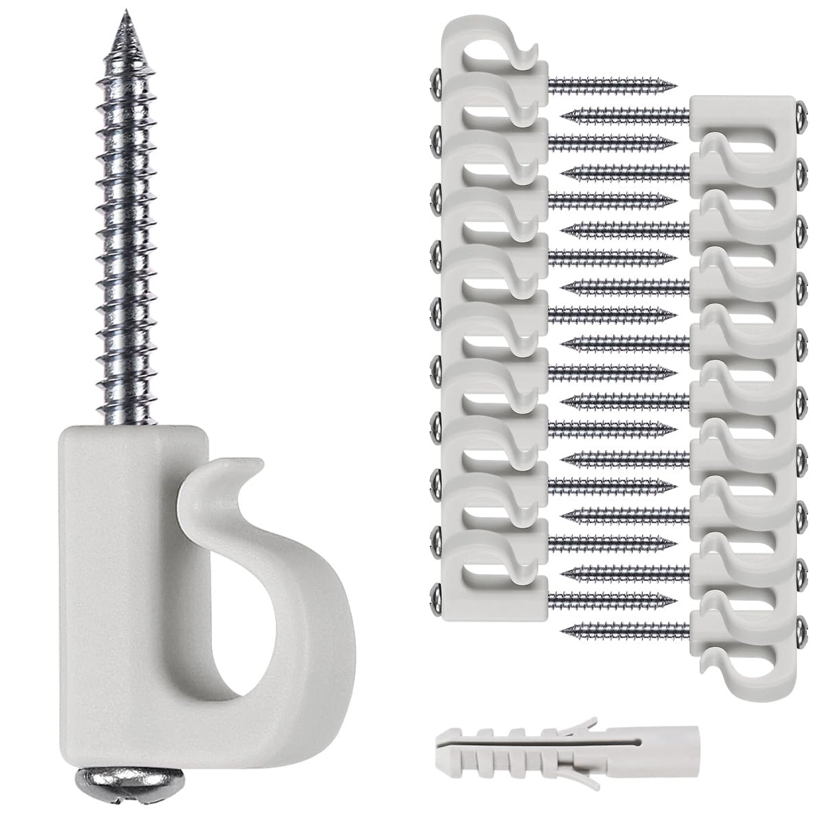 BeneLabel 20pcs Christmas Light Hook Screw-in Hanger for Outdoor Garden Hanging Plant, String Wire, Cups, Kitchen Utensils with Expansion Anchor, 4.8cm / 26lbs, Grey — image 1