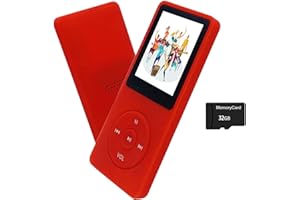 ARUNGO MP3 Player 32GB with Speaker Earphones Portable Music Player for Kids Support FM Radio Voice Recorder E-Book Support up to 128GB Red