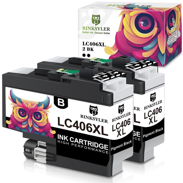 Photo 1 of BINKSYLER 2-Pack LC406XL Black Ink Cartridges (XL, High Yield, 6000 Pages/Black)