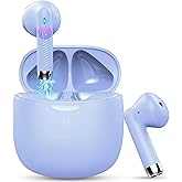 Jxrev Wireless Earbuds, Bluetooth 5.3 Headphones in Ear with Noise Cancelling Mic, Earbuds Stereo Bass, IP7 Waterproof Sports Earphones, 32H Playtime USB C Charging Ear Buds Purple for Android iOS