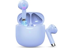 JXREV Wireless Earbuds, Bluetooth 5.3 Headphones in Ear with Noise Cancelling Mic, Earbuds Stereo Bass, IP7 Waterproof Sports Earphones, 32H Playtime USB C Charging Ear Buds Purple for Android iOS