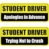 Lusinus Student Driver Magnet for Car - 2-Pack Reflective Funny Magnetic Bumper Sticker Set - Removable Novice Driver Safety Attention Sign - Weather-Resistant (Yellow-Black)