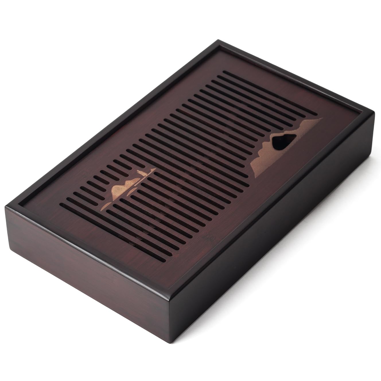 Photo 1 of Bamboo Tea Tray Chinese Kungfu Serving Tray Gongfu Tea Table Box with Water Storage Kung Fu Tea Set Serving Tray 11.8 Inch