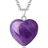 QINJIEJIE Amethyst Necklace Healing Crystals Necklace Heart Love Real Crystal Reiki Energy for Women Mothers Day Gift Christmas February Birthday Gifts