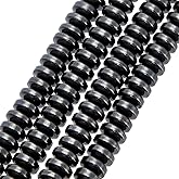 CRAFTYMELODY 185Pcs Black Hematite Beads 4mm Heishi Disc Synthetic Hematite Beads Flat Round Coin Disk Imitation Gemstone Loose Spacers for Earrings Bracelets Necklaces Jewelry DIY Crafts Making