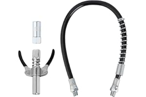 Grease Gun Accessory Kit, Include 45cm/18in Spring Flex Hose, Normal Coupler & Double Handle Quick Lock Release Coupler, for 