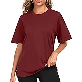 Womens Oversized Cotton T Shirts Crewneck Short Sleeve Tops Heavyweight Casual Loose Fit Drop Shoulder Fashion Tees