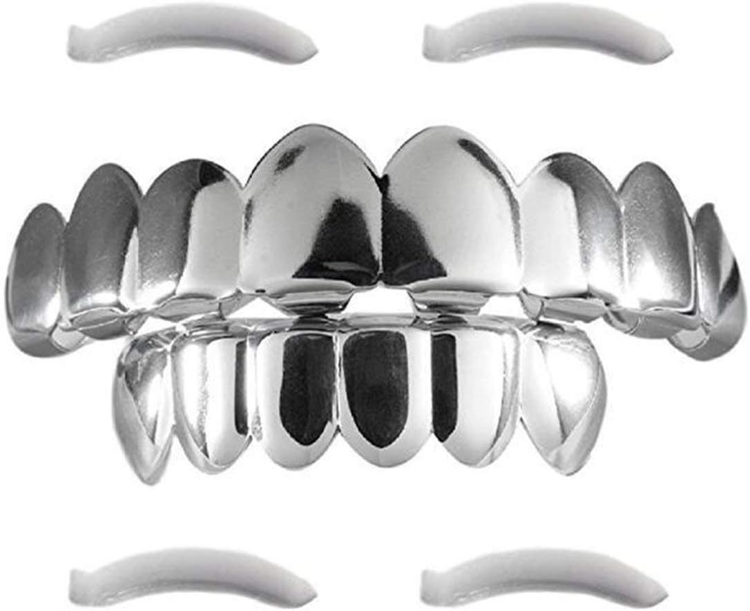 Hip Hop Custom Fit Rose Silver Vampire 8 Hollow Open Face Gold Mouth Grillz Caps Up and Down Part Set Grill Gift