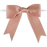Meseey 50 Pcs 5 Inches Twist Tie Satin Ribbon Bows Pretied Premade Craft Bows for Treat Bags Gift Wrapping Basket Wedding Baby Shower Brithday Christmas Party (Rose Gold)