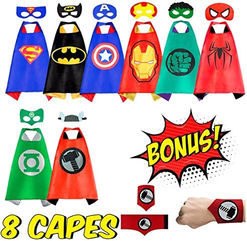 NeoHeroes Superhero Capes For Kids -8 Kids Cape and Masks +Bonus Belt Wristband