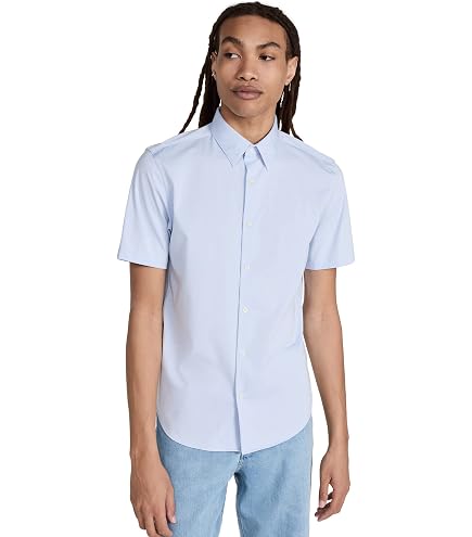 Theory Men's Structure Knit Irving Short Sleeve Shirt, Eclipse, M
