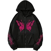 Floerns Women's Plus Size Butterfly Graphic Zip Up Hoodies Long Sleeve Hooded Jackets