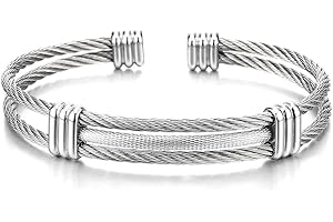 COOLSTEELANDBEYOND Men Women Stainless Steel Twisted Cable Adjustable Cuff Bangle Bracelet