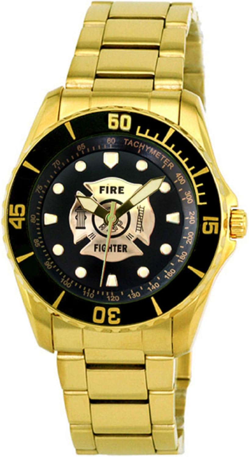 Aquaforce Firefighter Golden Watch with 47mm Black Face, Watches