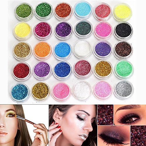 Multicolors Powder Pigment Glitter Mineral Spangle Eyeshadow Makeup Mixed Color Glitter Powder Eyeshadow Makeup Eye Shadow Cosmetics DIY Nail Art Shining Twinkle Glean Sparkle Glitter (30pcs)