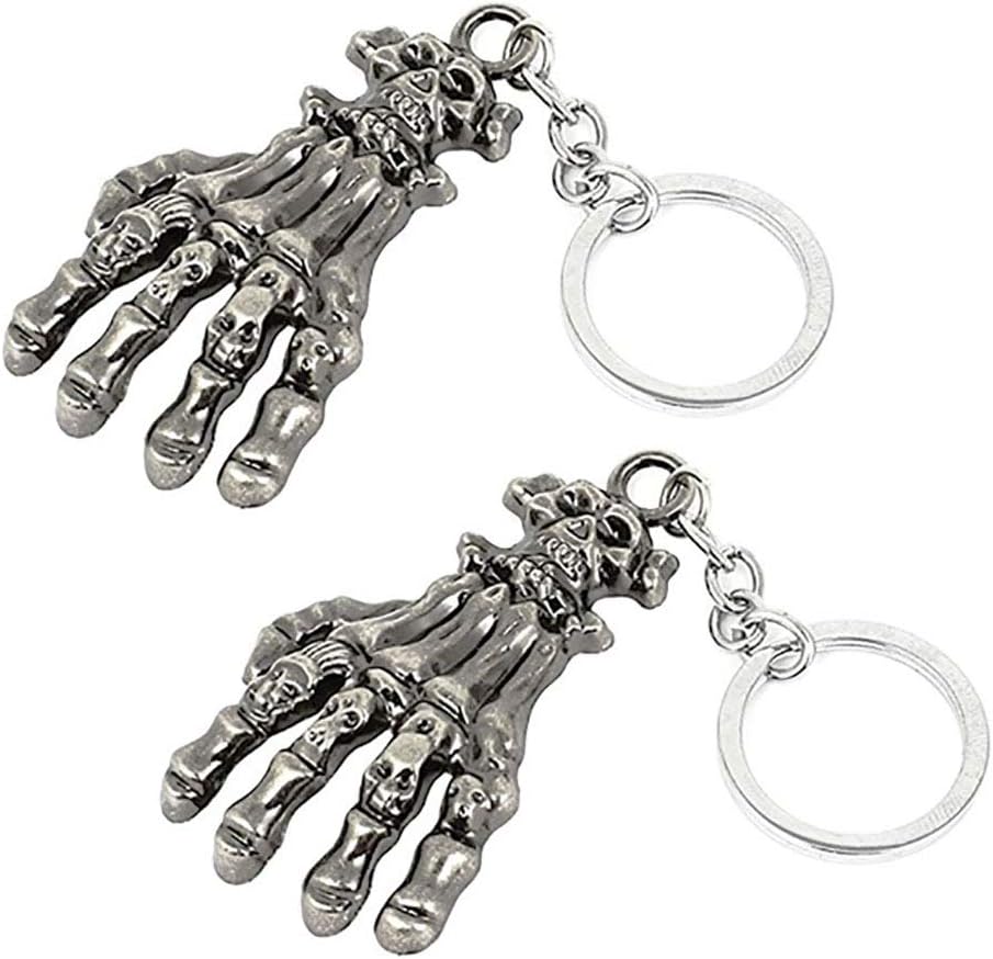 LDEXIN Metal Skull Skeleton Hand Keyring Pendant Split Keychain Gothic Jewelry Personalized Keyring Decoration Antique for Men Women,Pack of 2
