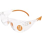 KLEENGUARD Ansell V30 Maverick Clear Lens Anti-Fog Coating Safety Glasses | Clear and orange tip frame, unisex safety glasses with brow guard, side shields &amp; anti-Glare, 12 pairs