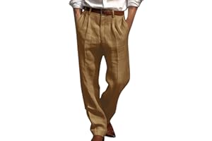 Lenkho Mens Linen Pants Casual Loose Fit Straight Leg Trousers Lightweight Comfy Pants with Pockets Relaxed Work Suit Pants