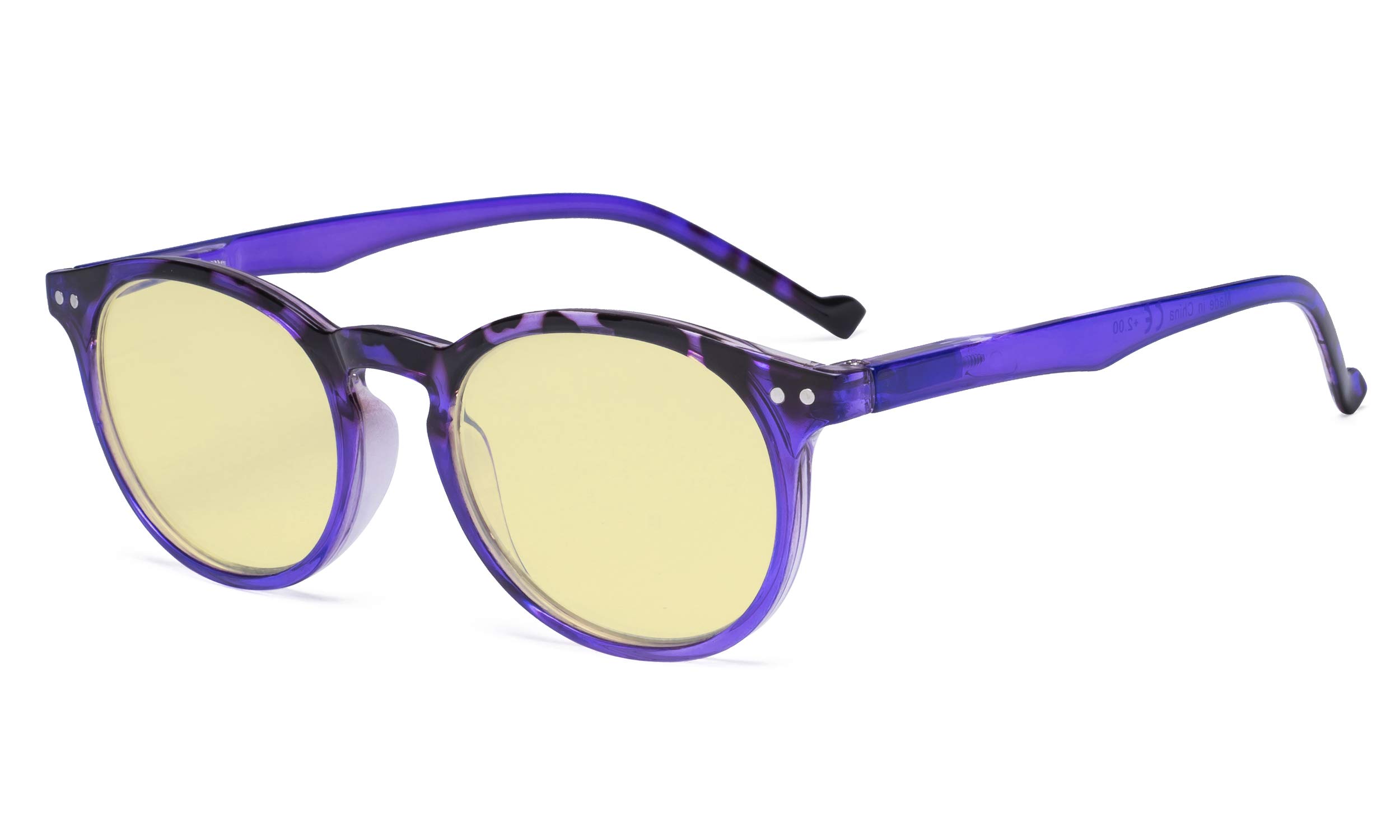 Eyekepper Stylish Blue Light Blocking Glasses Women - Anti Digital Glare UV Ray Oval Round Computer Reading Glasses with Yellow Filter Lens - Purple +2.00 — image 1