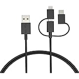 Amazon Basics Multi-Purpose 3-in-1 Cable with Lightning/Type-C/Micro-USB Connectors for Phones - Black, 3-Foot