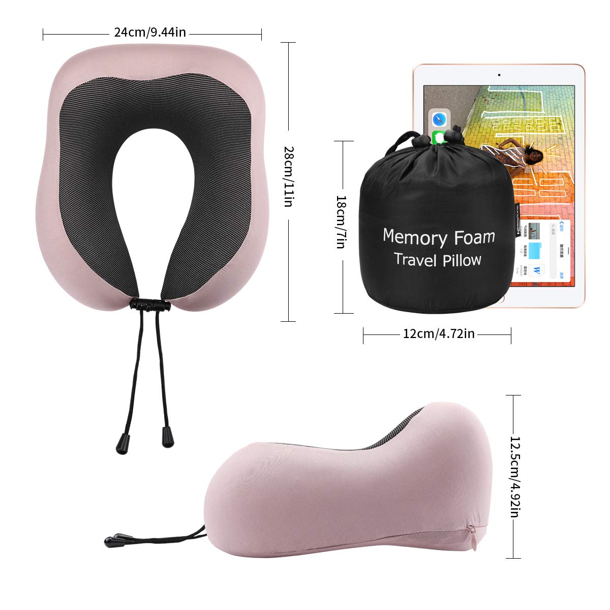 Almohada de Viaje, Keenstone Almohada para el Cuello Hecha de Espuma de Memoria Suave con Tapones para Los Oídos, Almohada Cervical con Función de Soporte Respirable y Ergonómica