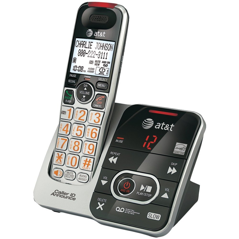 AT&TCRL32102 DECT 6.0 Expandable Cordless Phone with Answering System and Caller ID/Call Waiting, Silver/Black, 1 Handset