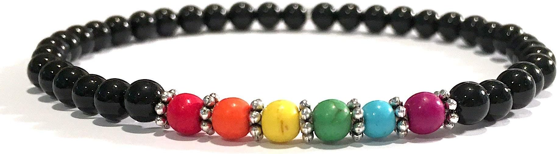 Handmade Chakra Black Tourmaline and Howlite Healing Bracelet 4mm beads 7 Inches