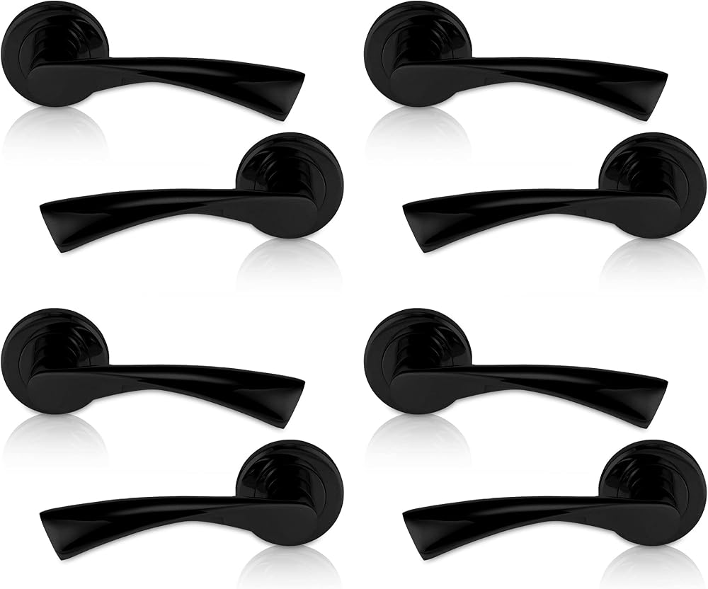 XFORT Matt Black Warped Lever On Rose Door Handles 2 Pairs Internal Doors