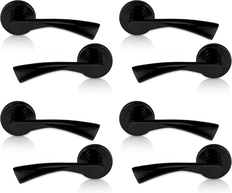 XFORT Matt Black Warped Lever On Rose Door Handles 2 Pairs Internal Doors