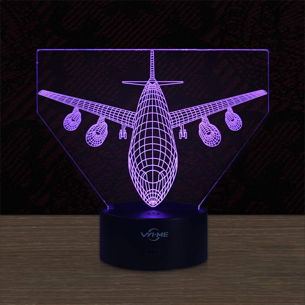 LED Visual 3D Lamp, Aircraft Illusion Night Light for Nursery Bedroom Desk Table Decoration, Creative Festival Birthday Day Children Gift (Aircraft 1)