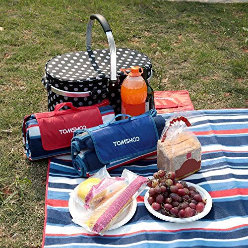 TOMSHOO 30L Foldable Picnic Basket Insulated Storage Shopping Basket Folding Aluminum Handle 46 25 24cm Outdoor