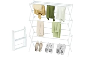 STARLATTA Foldable Drying Rack Clothing, 3-Tier Portable Clothes Drying Racks for Indoor & Outdoor, Anti-Rust Compact Laundry Rack Collapsible, White 28" D x 10" W x 35" H