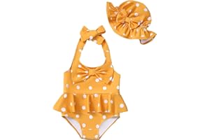 Kucnuzki Baby Girl Swimsuit Newborn One Piece Bathing Suit Bow Tie Bikini Tankini Infant Swimwear with Hat