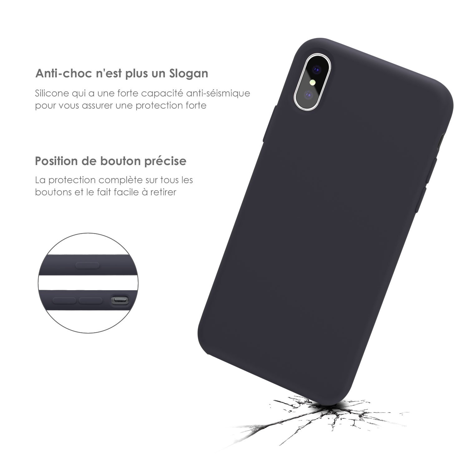 Coque iPhone X / 10 , JASBON Coque Silicone Liquide Anti-rayure avec Protecteur d\'écran Gratuit, Housse Protection Silicone Anti-patinage Gel Case de Style Classique pour iPhone X / 10 – Noir