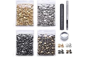 SEMINI 400 Sets Leather Rivets,Double Cap Rivet Tubular 4 Colors Metal Studs with Fixing Tools for DIY Leather Craft/Clothes/Shoes/Bags/Belts Repair Decoration (6x6mm)
