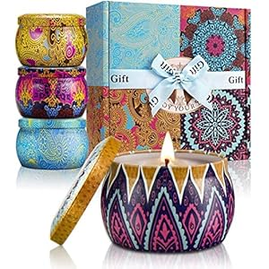 YMing Scented Candles Lavender, Lemon, Mediterranean Fig, Fresh Spring,Natural Soy Wax Portable Travel Tin Candle,Set Gift of 4 (Multi, Metal)